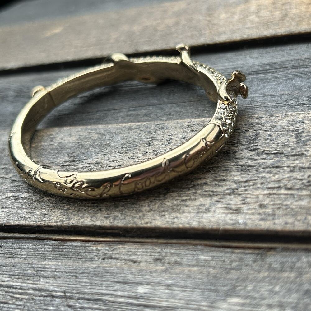 Coach Womens Gold Tone Crystal Pave Script Vine Hinge Bangle Bracelet - Picture 7 of 16